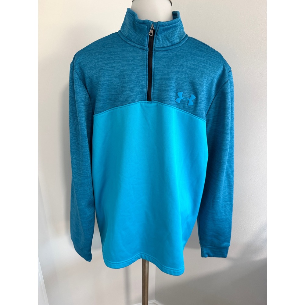 Under Armour ColdGear Mens Medium Blue 1/4 Zip Fleece Pullover Space Dye Loose